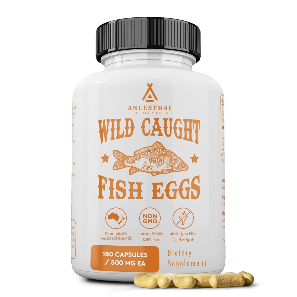Integratori ancestrali Uova di pesce pescato selvatico, 2400mg, supplemento Omega-3 Supporta il cervello, il cuore, la fertilità e la salute infiammatoria, tutta la fonte alimentare di vitamina D, K2, e A, non OGM, 180 capsule