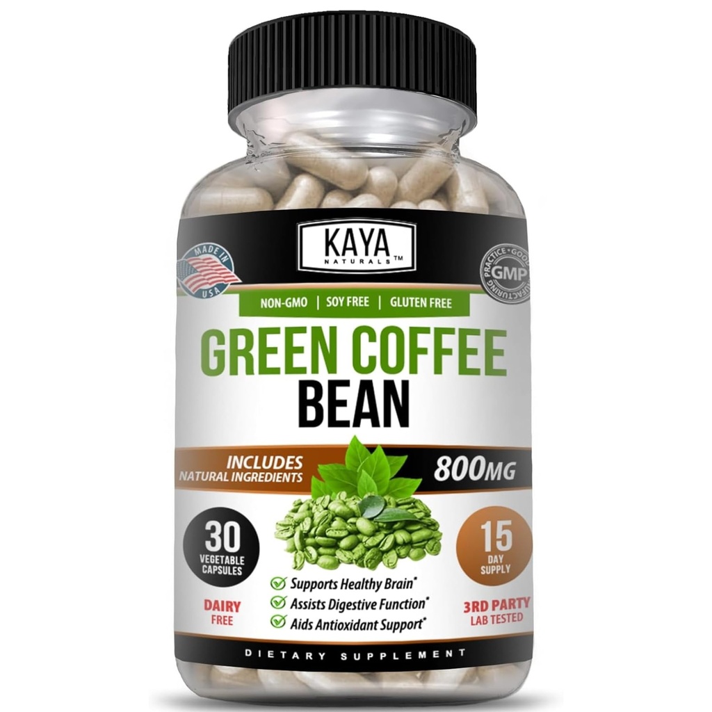 Extrait de fève de café vert Kaya Naturals - Supplément sans gluten non OGM (30 comte (paquet de 1)