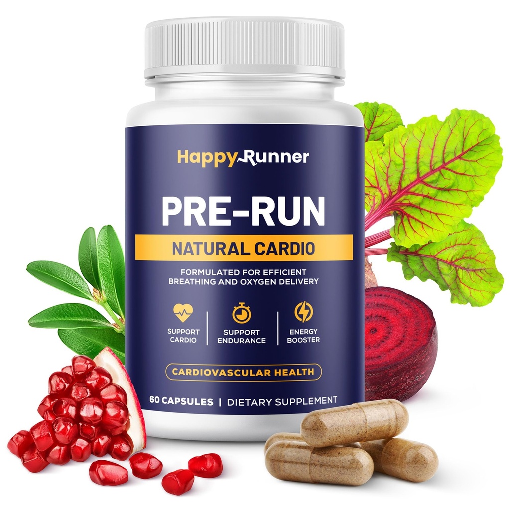 Happy Runner: Pre-Run - Verbessert Atmung, Verbesserte Sauerstoff-Lieferung, Atmungseffizienz, Steigert Ausdauer, Stickstoffoxid-Booster, Verbesserter Blutfluss, Laufergänzungen, Herz-Kreislauf-Gesundheit