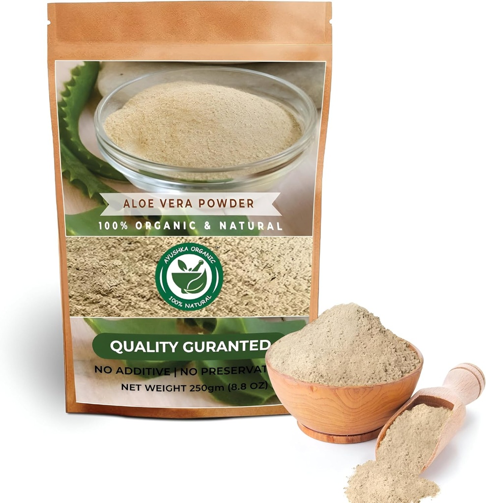 Aloe Vera Powder | Aloe barbadensis | Haarpflege, Hautpflege und natürliche Heilmittel - 100% rein, chemisch-frei, keine Zusatzstoffe, (250Gm)