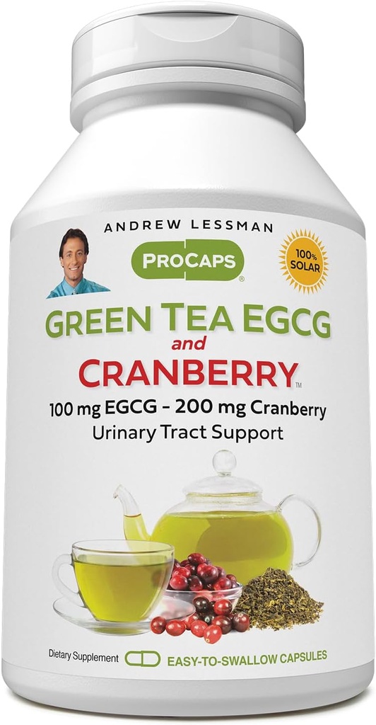 ANDREW LESSMAN Grüner Tee EGCG & Cranberry 180 Kapseln - Standardisiert für Catechins und Polyphenole. Hilft, Gewebe, Organe und Systeme im ganzen Körper zu schützen. Leistungsstarke Antioxidansunterstützung