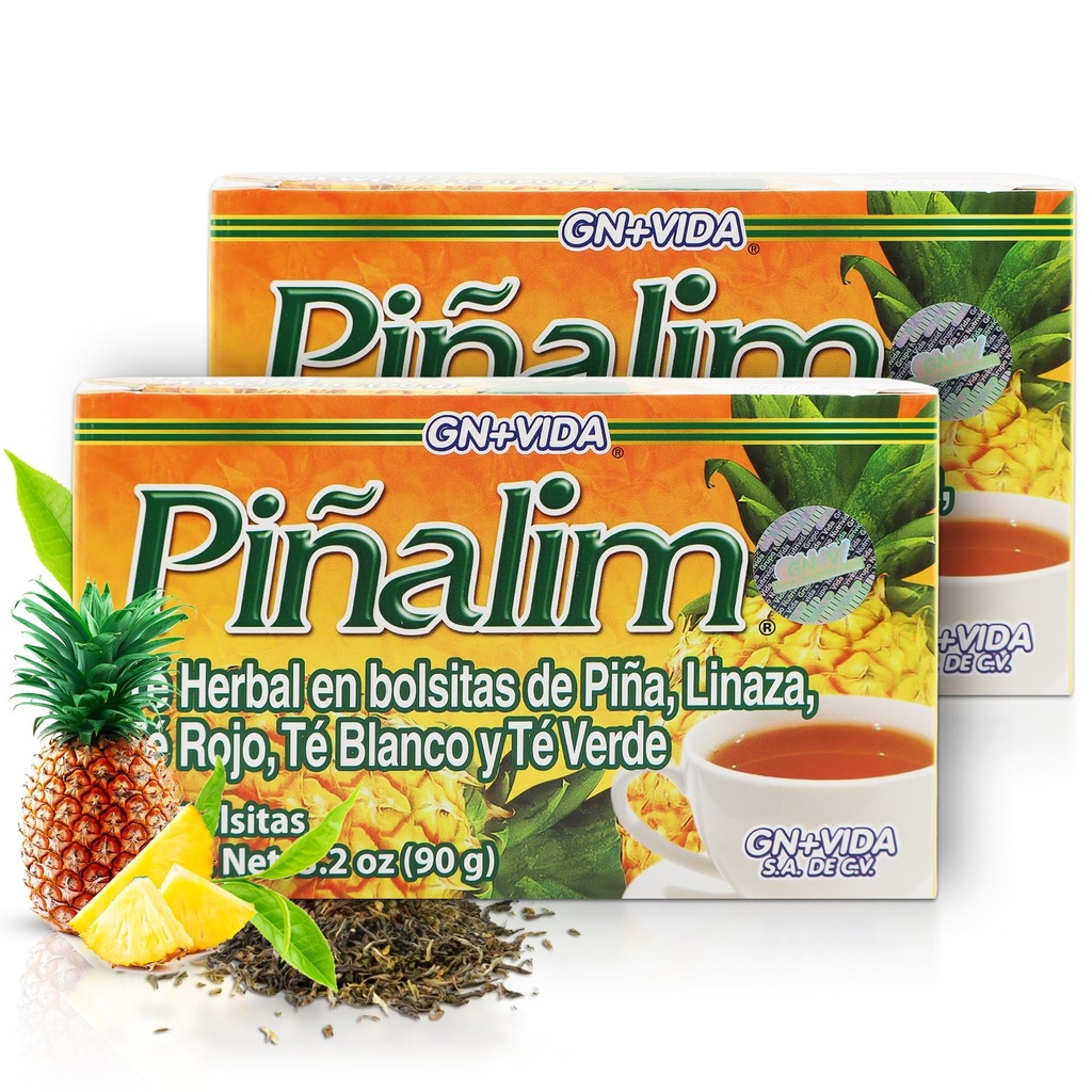 GN + VIDA Pinalim Tea | Detox Tea | Ananasbasierter Tee mit rotem Tee, grünem Tee, weißem Tee und Senna Blatt | Thermogenic Effect | Twin Pack (2 x 30 Teebeutel)