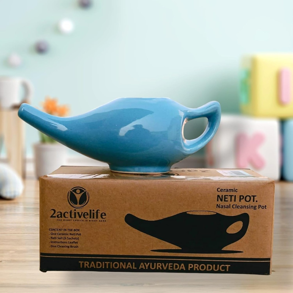 Yoga Neti Pot für Sinus & Congestion Cleaning| Mikrowelle und Geschirrspüler freundlich | Leak Proof Durable Keramik Neti Pot| Nasal Wash handgefertigt Durable Keramik - Blau