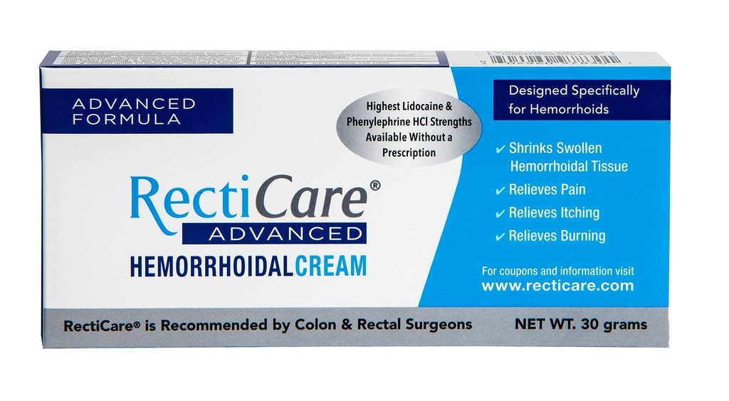 Crema emorroidale avanzata di Recticare: Trattamento avanzato per Shrink & Soothe Hemorrhoids - Itch, Dolore, Rilievo di bruciato - Crema emorroidale 30g con lidocaina
