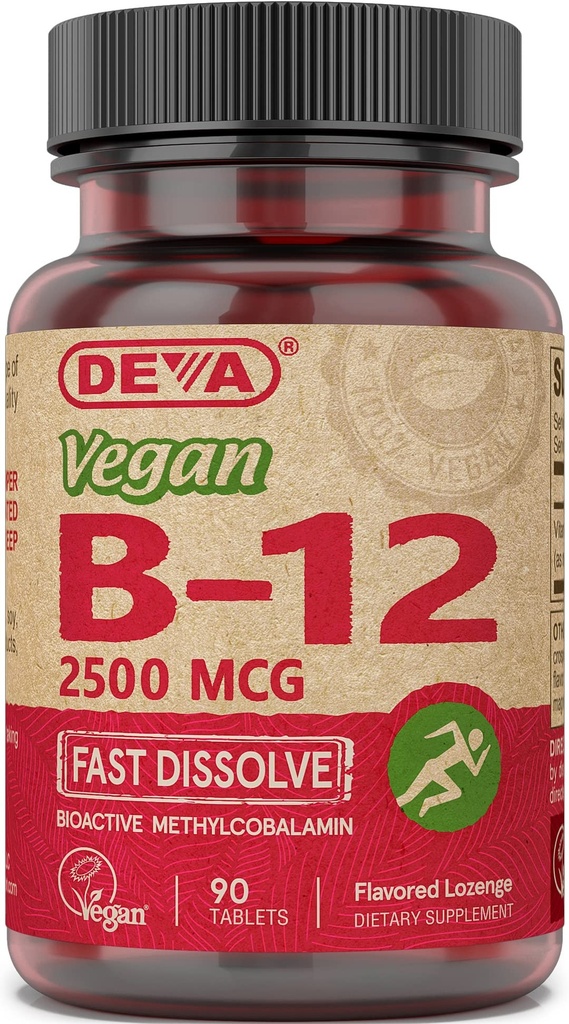 DEVA Nutrition Vegan Sublingual Fast Dissolve B-12 Compresse, 2500 mcg, 90 Conte
