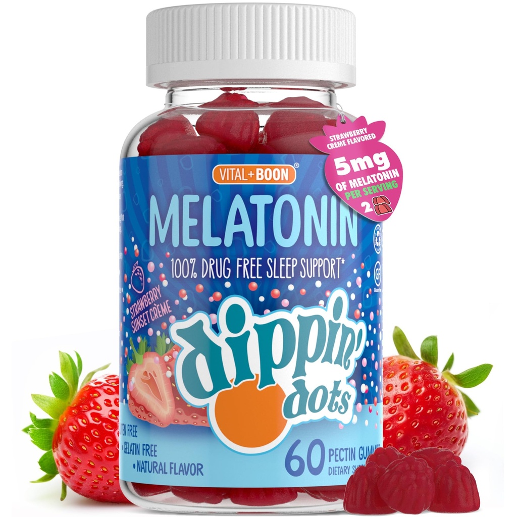 Melatonin Sleep Support Gummies (60 conte) Fragola Tramonto Creme Flavor Chews | 2.5mg Per Gummy Sleep Supplemento per bambini e adulti | Supplemento per più veloce e più lungo sonno