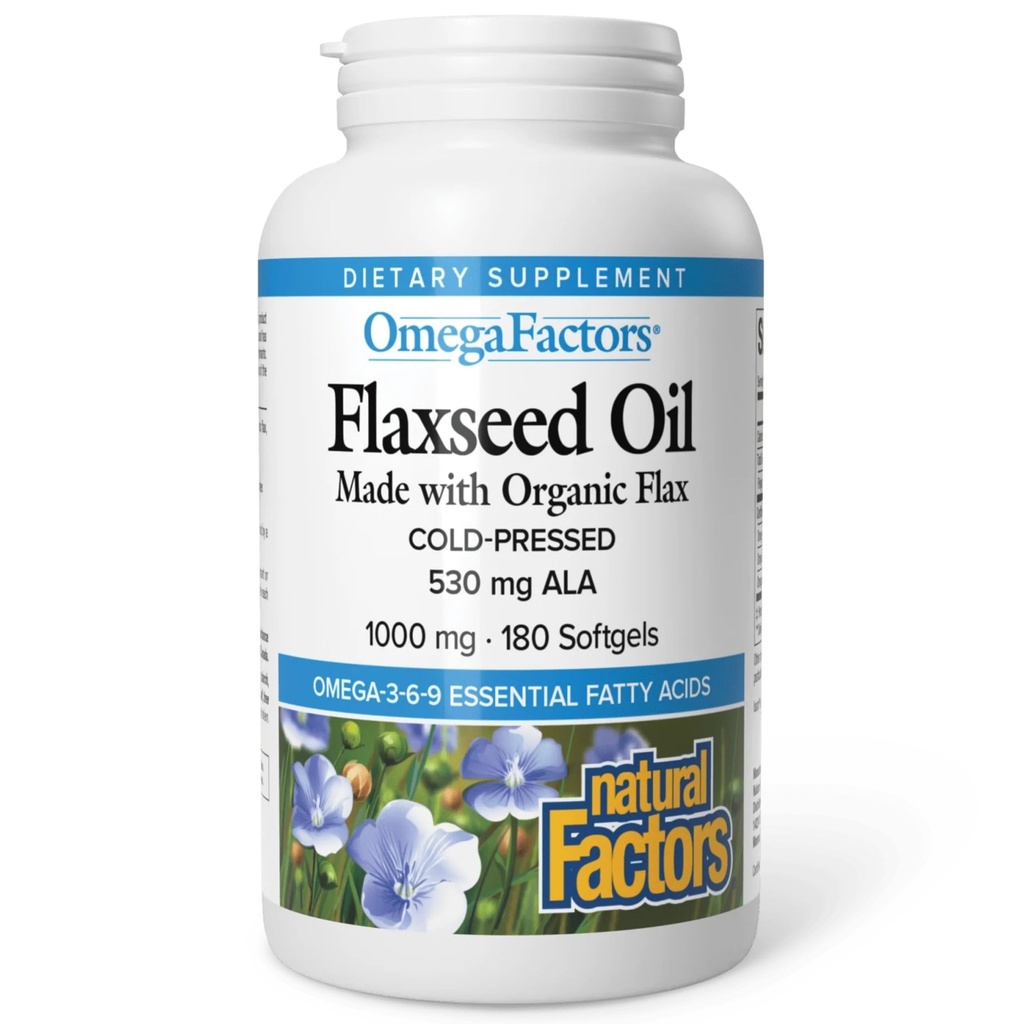 Omega-Faktoren von natürlichen Faktoren, Fettöl, unterstützt Gesamtgesundheit mit Omega-3, 6 und 9 Fettsäuren, 180 Softgele (180 Portionen)