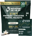 Nutrizione sui pacchetti Go Whey Protein Isolate con Creatina – 25g Protein + 5g Creatina – Polvere di proteine da viaggio singola – Vanilla (30-Pack)