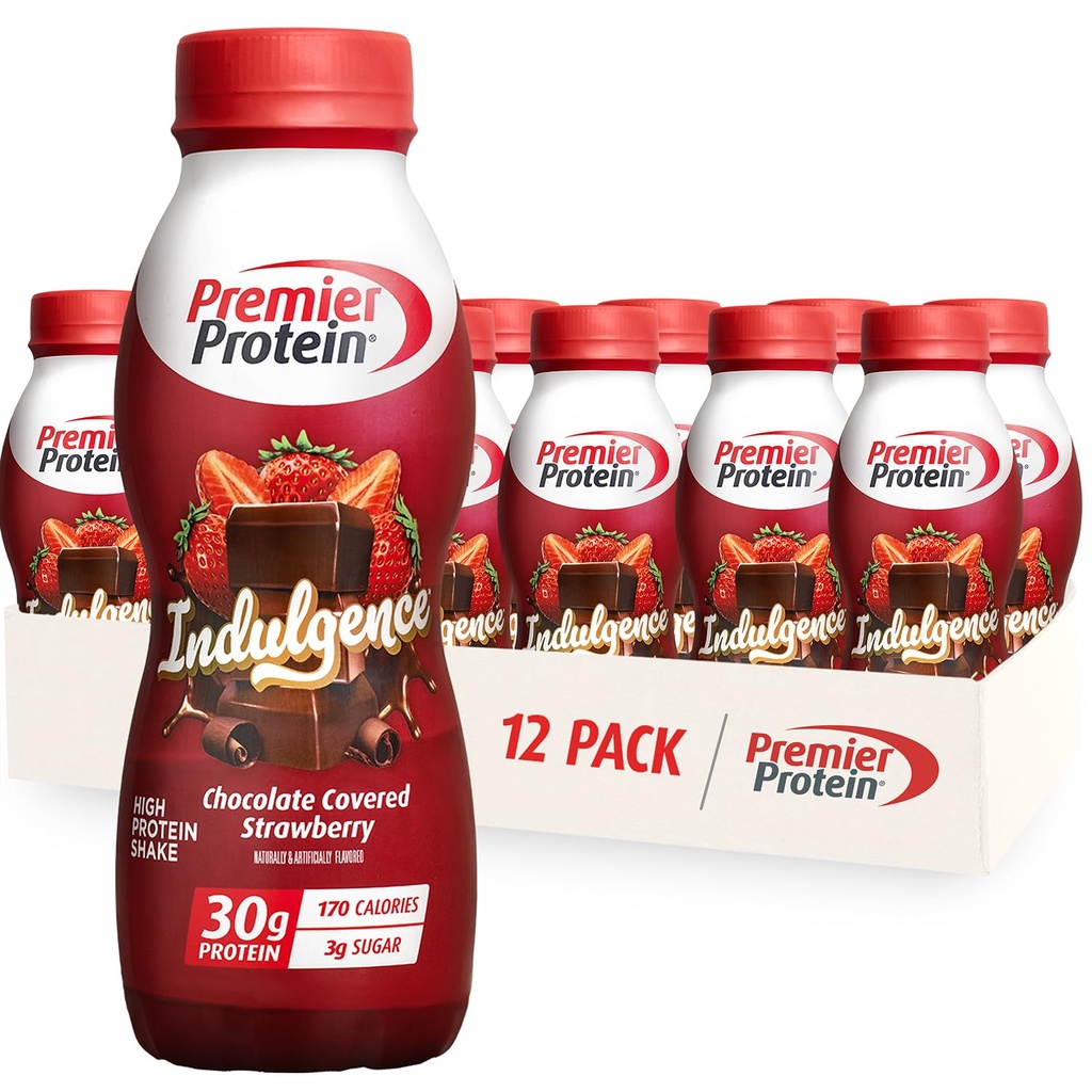 Premier Protein Indulgence Protein Shake, 30g Protein, 3g Zucker, Schokolade bedeckt Erdbeere, 11,5 fl oz, Packung von 12