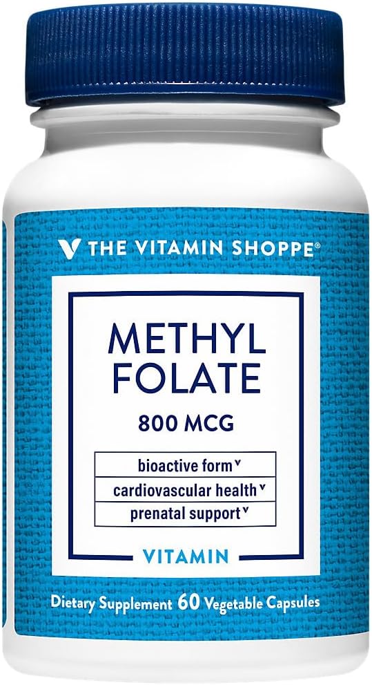 Das Vitamin Shoppe Methylfolat für die Gesundheit von Frauen - Pränatale Unterstützung & Baby Entwicklung - 800 MCG (60 Gemüsekapseln)