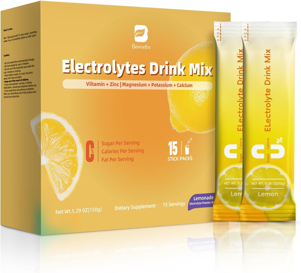 Electrolyte Powder Recovery Drink Mix | Zucchero-Free Electrolyte Powder Packets Supplement with Potassium Zinc & Magnesium for Hydration - Keto Electrolytes, Non OGM & Sugar-Free - 15 Stick