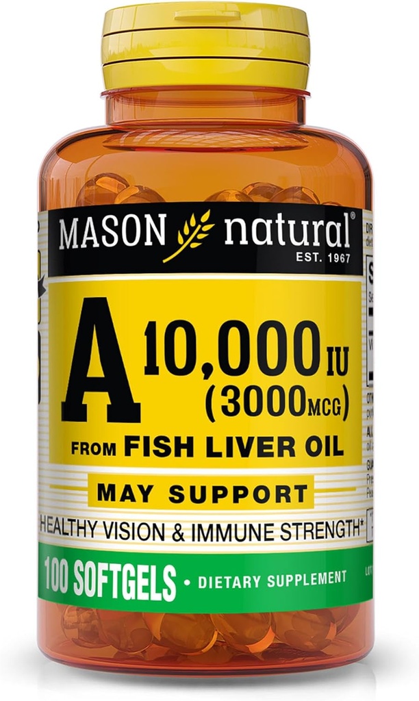 MASON NATURAL Vitamin A 3.000 mcg (10.000 IU) von Fish Liver Oil, unterstützt Vision & Immune Health, 100 Softgels
