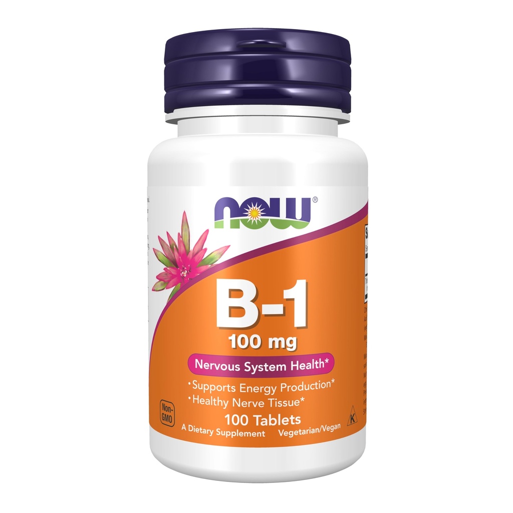 MAINTENANT Aliments suppléments, vitamine B-1 100 mg, production d'énergie*, santé du système nerveux*, 100 comprimés