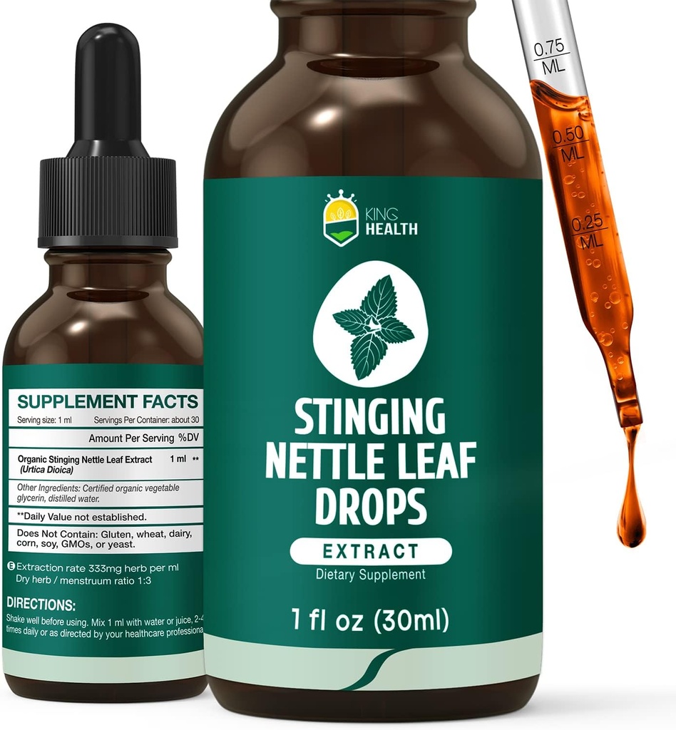Stinging Nettle Tincture, Organic Nettle Leaf Extract Liquid, 98% Absorption, Vegan, Non-GMO, Gluten Free, Alcohol Free- 1 Fl Oz