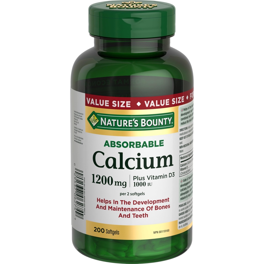 Nature's Bounty Absorbable Calcium 1200mg plus Vitamin D3 1000IU 200 count