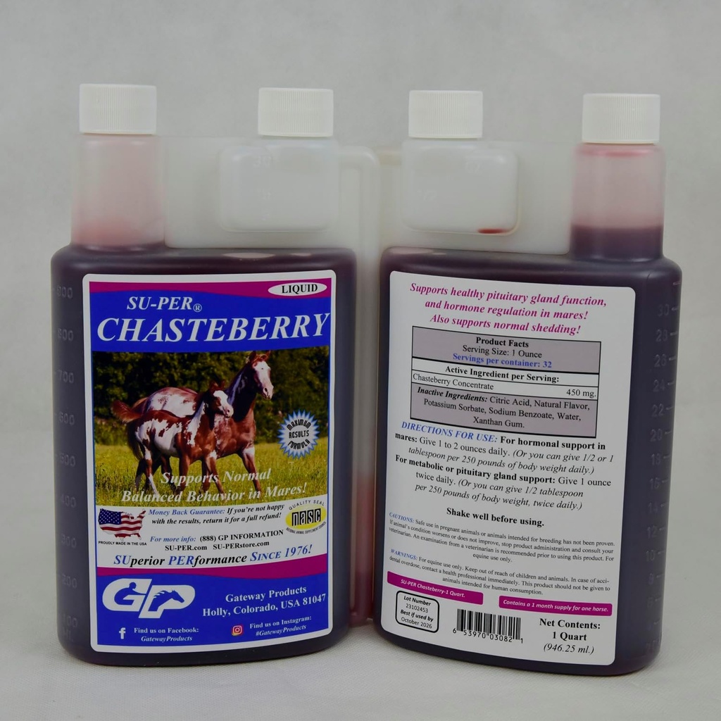 SU-PER Chasteberry Ergänzung für Pferde - Unterstützt Hormon-Verordnung & Gesunde Hypophyse-Funktion in Mares - Chasteberry für Pferde - 1 Quart, (2 Pack)