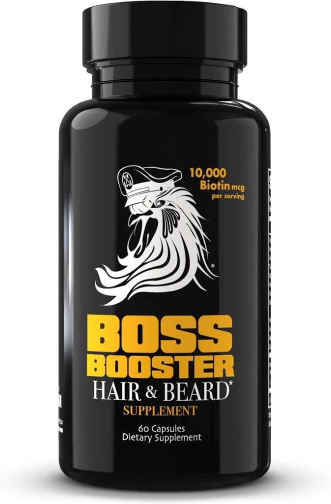 Bossman Boss Booster Supplemento – 60 capsule – MSM e 10.000 MCG Biotin Beard Vitamine di crescita per gli uomini – alimentazione di 30 giorni
