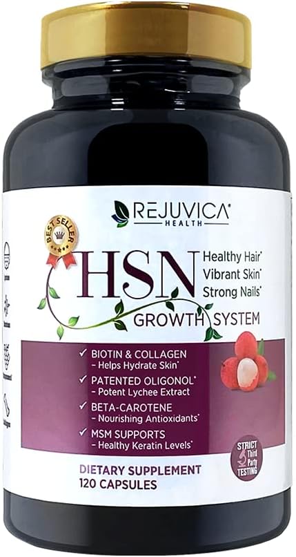 Capelli e Chiodi Vitamine - Sistema HSN - Supporta Capelli Sani, Pelle & Unghie - Rimedio Incapsulato Avanzato - Formulato con Oligonolo, Biotina, Collageno, MSM, Acido Ialuronico & More