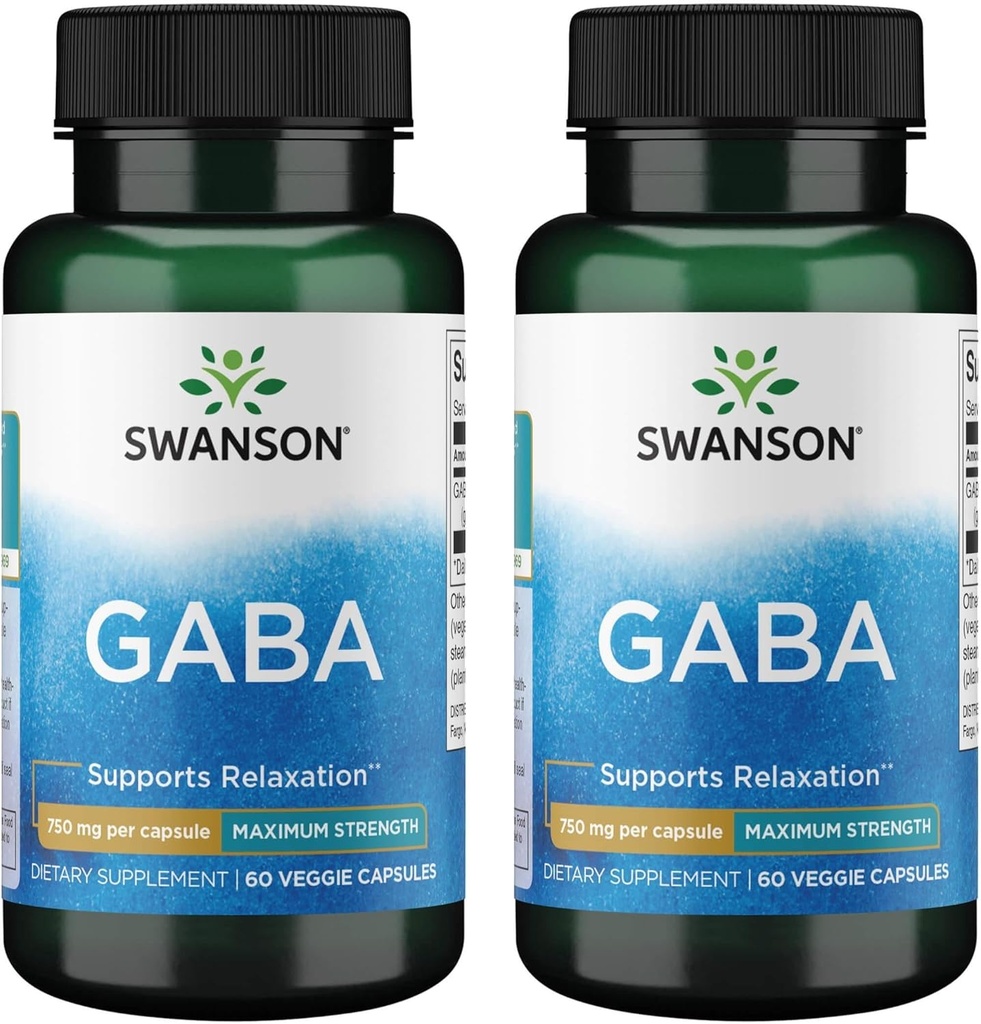 Swanson Amino Acid Maximum Strength GABA 750 Milligramme 60 Veg Kapseln (2 Packung)