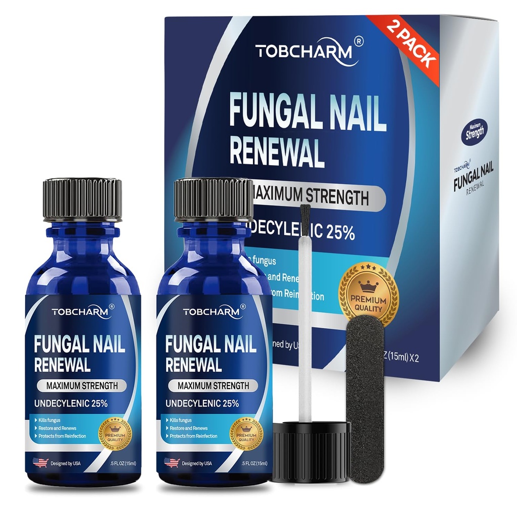 Toenail Pilzbehandlung extra Stärke mit 25% Undecylensäure & Teebaumöl, Nagelpilzbehandlung für Nagel & Fingernägel, Antifungal Nagelbehandlung für beschädigte Nägel und schwere Nagel- 2Pcs