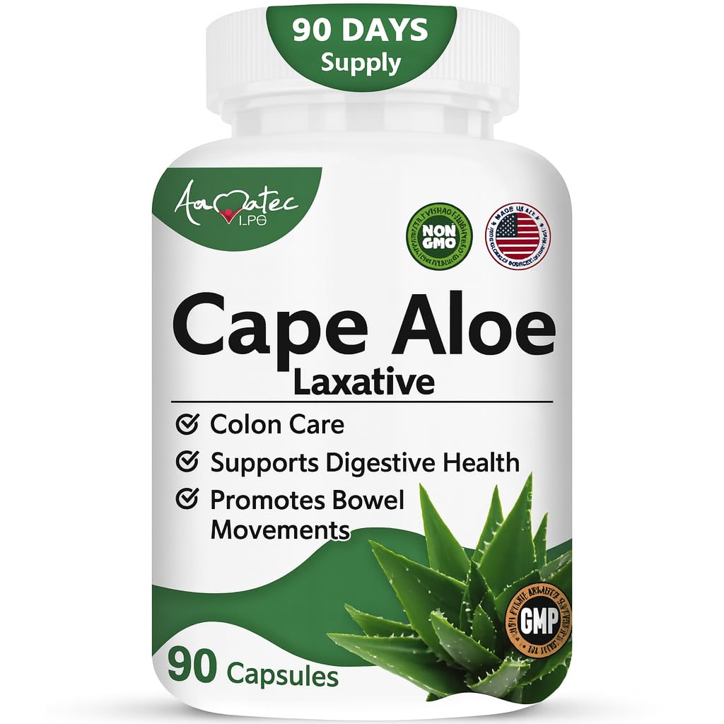 Cape Aloe Natural Laxative Supplement- Constipation Relief- Réglementer Bowel - Détox à base de plantes naturelles- Supplément de gestion du poids- Digestion Aide Dietary Supplement- 90 Caps- Non-OGM