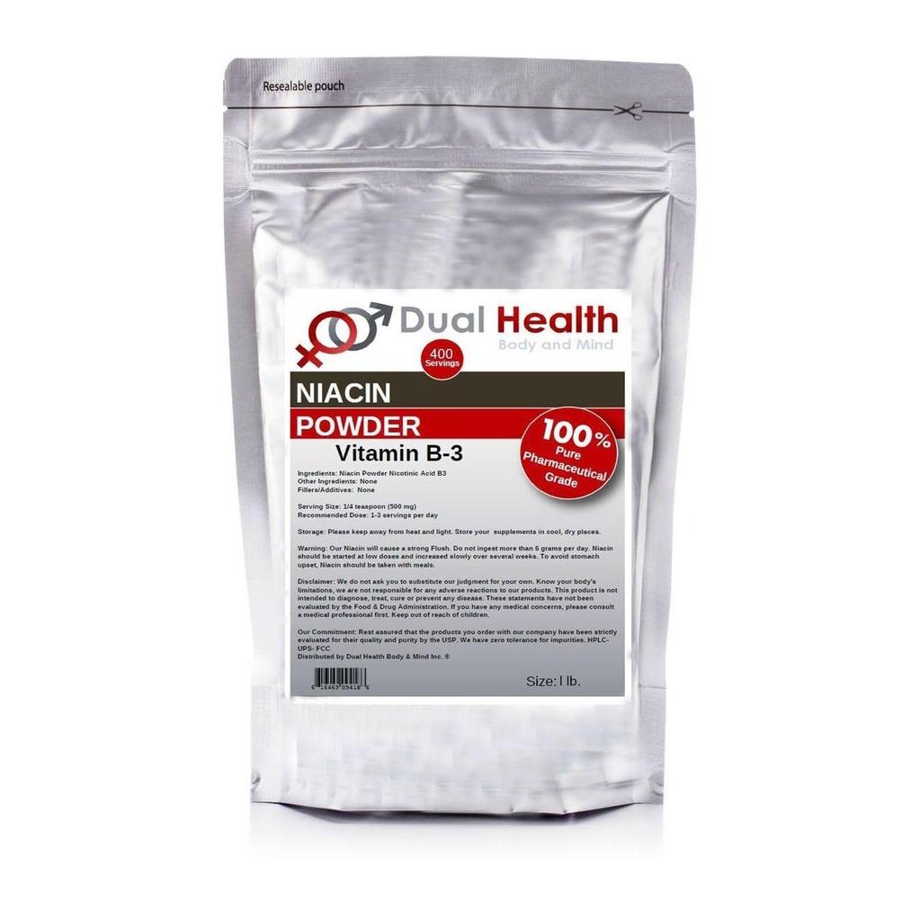 Niacin Pulver (1 lb) Vitamin B3 Bulk Supplement Sofort freisetzen Niacin mit Flush Nicotinic Acid Non-GMO, Vegan, Gluten Free Company Fast Absorption Keine GVO, Füllstoffe, Additive oder Heavy Metals