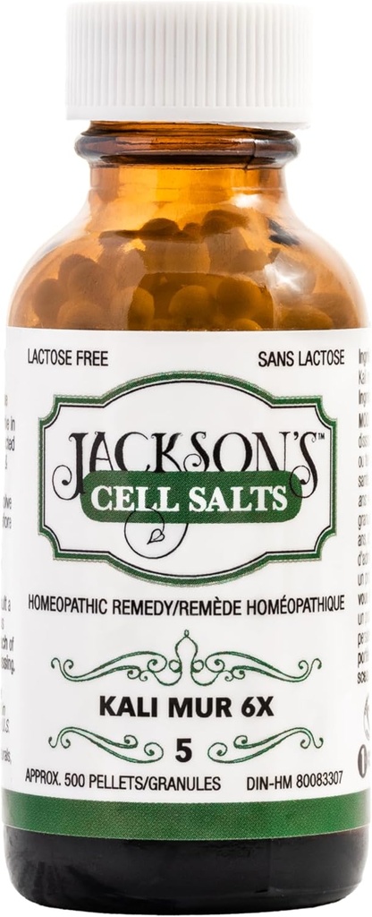 Jackson's #5 Cell Salt Kali mur 6X (500 Pellet Bottle) – Certified Vegan, Lactose-Free Schuessler Tissue Salz Kali muriaticum 6X