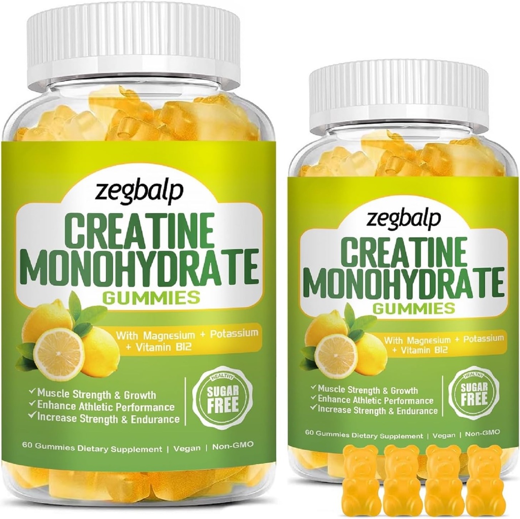 Supplément monohydrate de créatine sans sucre Gommies pour hommes et femmes Monohydrate de créatine avec magnésium et vitamine B12 Pour la force musculaire et la croissance, stimuler l'énergie, supplément pré-entraînement, 120 comtes