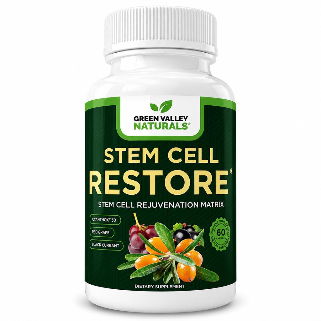 GREEN VALLEY NATURALS Stammzellergänzung - Bio Tibetische Meer Buckthorn-Resveratrol, Vitamin D, Bischofsmütze Extrakt (1 Flasche, 60 Zähler)