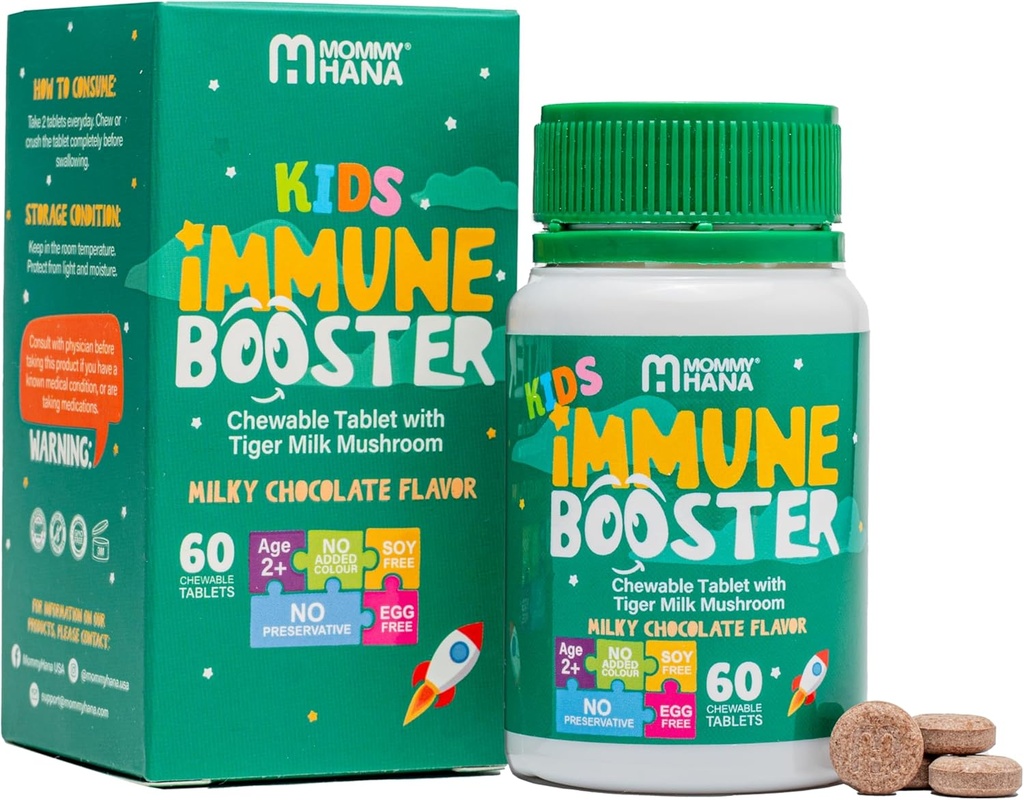 Immununterstützungsergänzung für Kinder –Vitamin D, Tiger Milk Mushroom, Colostrum, Prebiotic -Komplett Gut & Immune Boost, natürliche Respiratorische Immununterstützung für Kinder & Kleinkind–60 Tasty Chocolate Chewable