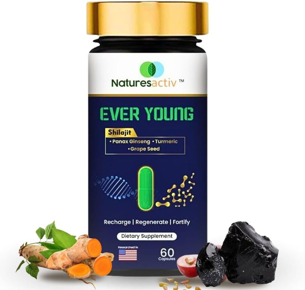 EG Capsules – All Natural Shilajit, Turmeric - Curcumin, Panax Ginseng & Grape Seed Extract mit Bioenhancer