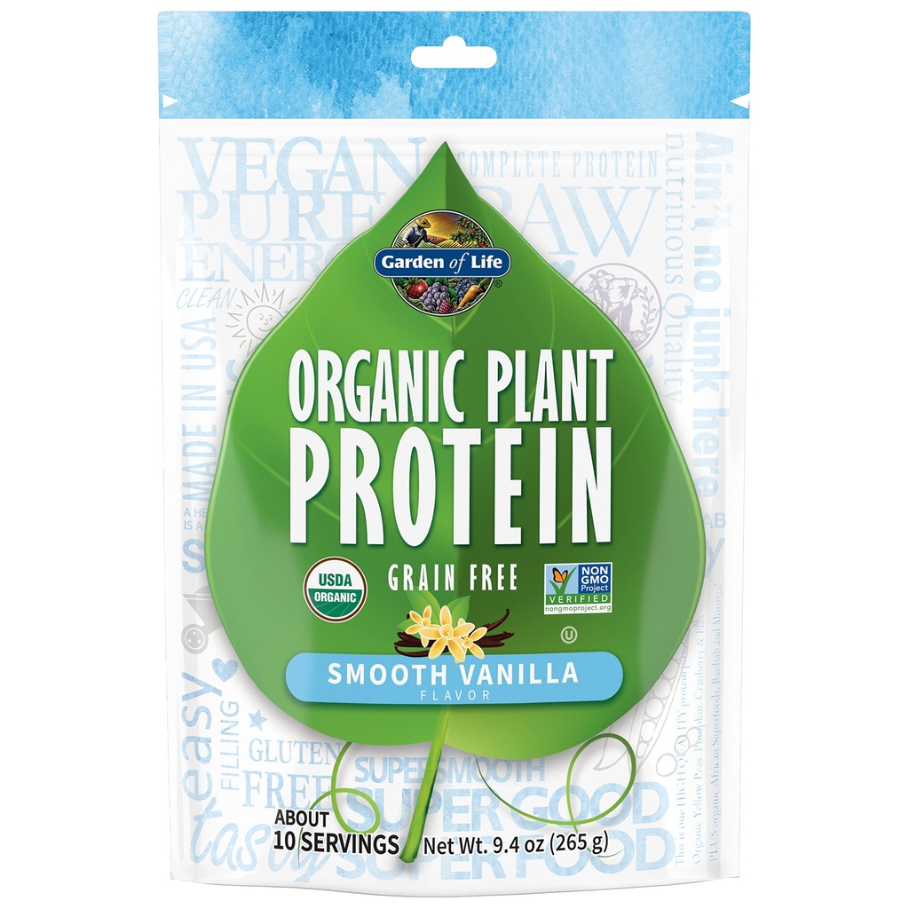 Garten des Lebens Bio Pflanzenprotein Glatte Vanille Pulver, 10 Servierungen - Vegan, Getreidefrei & Gluten Freipflanzen Shake mit 1 Billion CFU Probiotics & Enzymes, 15g Protein