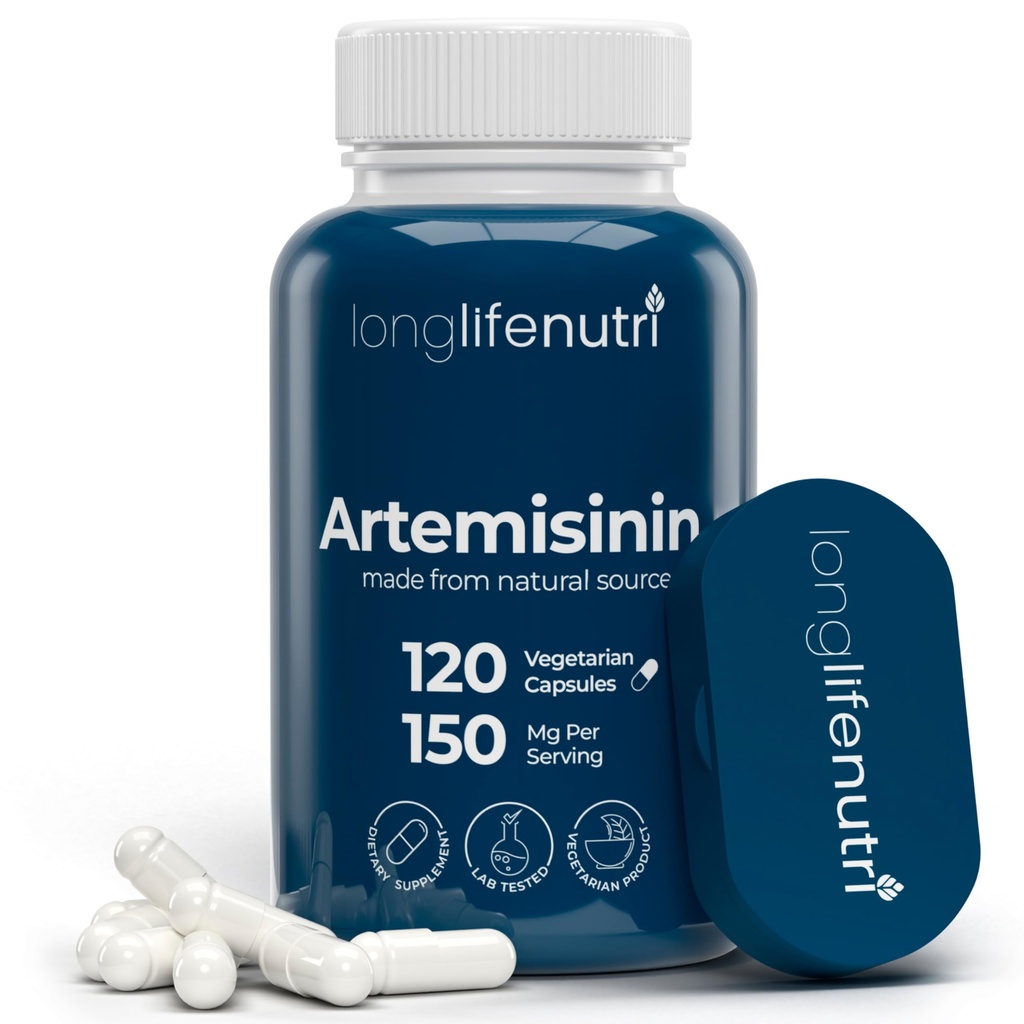 LongLifeNutri Artemisinin 150mg - Aus Sweet Wormwood, 120 vegetarische Kapseln, Organic Artemisia Annua Supplement für Daily Detox, 4-Months Supply, GMP zertifiziert, Made in USA