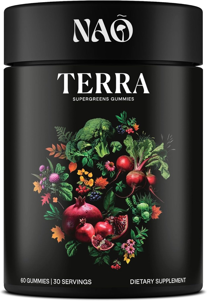 Terra Supergreens Gummies – 18 Superfood Zutaten mit Spirulina, Chlorella, Turmeric, Reishi & Ashwagandha – Daily Antioxidant, Detox & Immun Support Supplement – Vegan, Non-GMO, Made in USA
