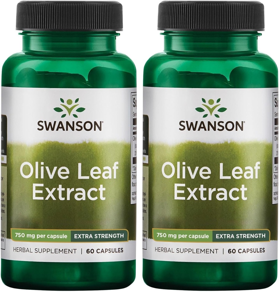 Swanson Olive Leaf Extract Capsules contenant 20% d'oleuropéine - (60 capsules, 750mg chacune) 2 boîtes