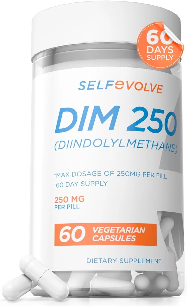 Supplément DIM 250 mg avec biopérine, équilibre œstrogène et équilibre hormonal pour les femmes et les hommes, suppléments de ménopause pour les femmes, soutien antioxydant, capsules véganes, 60 Ct, 2 mois d'approvisionnement