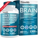 Capsules supplémentaires 14-en-1 Lions Mane - Supplément Cerveau Nootropique avec Ginkgo Biloba pour le soutien, la mémoire et la focalisation du cerveau - Suppléments Alpha GPC, L Theanine et Choline avec 1300mg par portion (60 ct)
