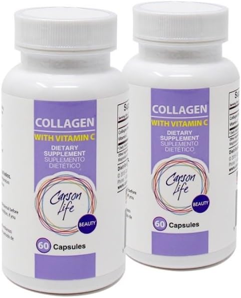 Carson Life Collagen Capsule con Vitamina C - 60 Capsule - Integratore alimentare per Antiinvecchiamento, Supporto Immune, Capelli Sani, Pelle e Unghie - Made in The USA (2 Pack)