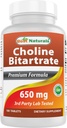 Best Naturals Choline Bitartrate 650 mg (non OGM) per il cervello cognitivo sano Funzione 180 compresse