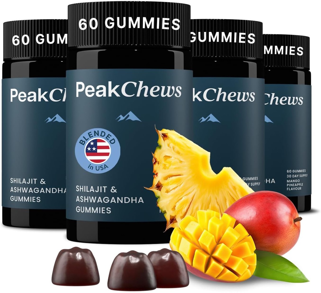 Gummis mit Ashwagandha - Shilajit und Ashwagandha - Unterstützt Energie, Stimmung, Motivation - Vegan-Friendly - 240 Count