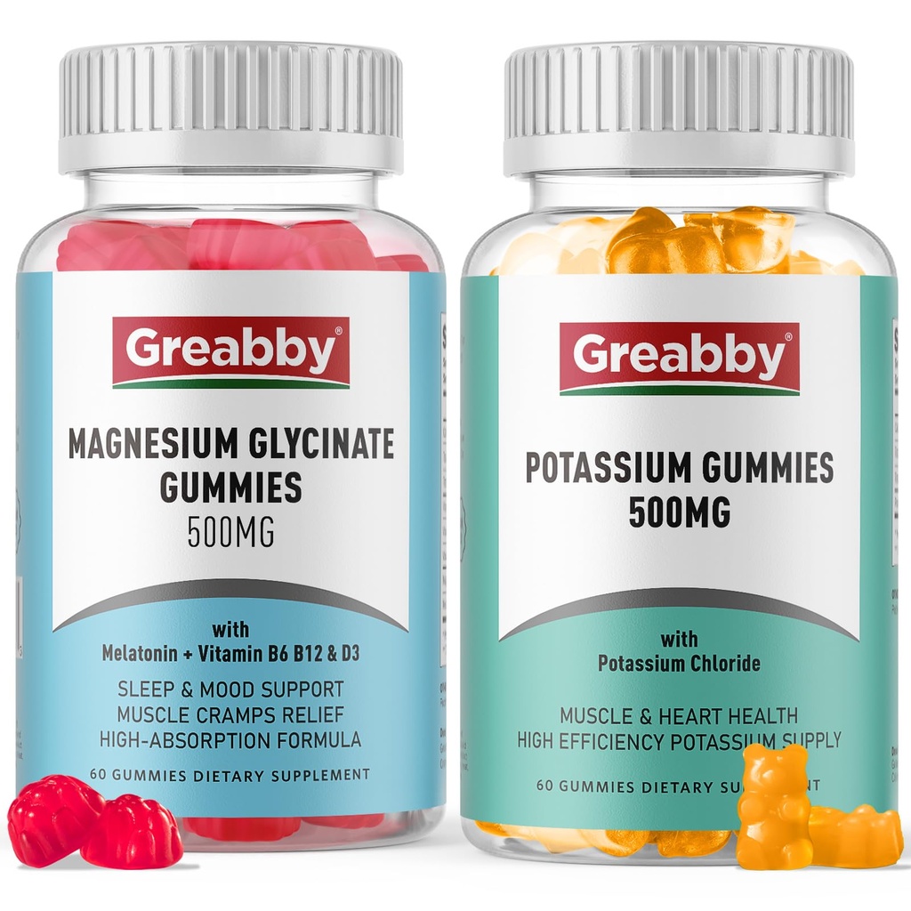 Gummie di potassio & Magnesio, Cloruro di potassio 500mg, Glycinate di magnesio 500mg, Integratori minerali per la famiglia