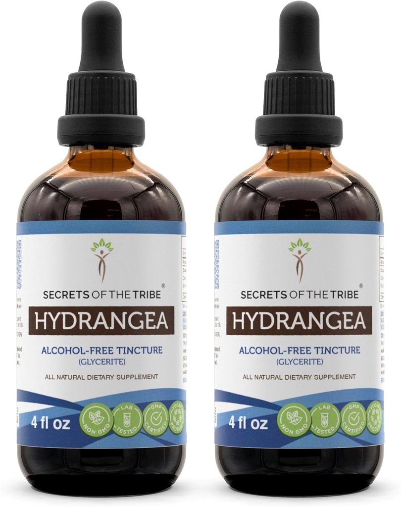 Secrets de la tribu Hydrangea Tecture Extrait liquide sans alcool, Hydrangea (Hydrangea arborescens) Racine séchée (2x4 FL OZ)