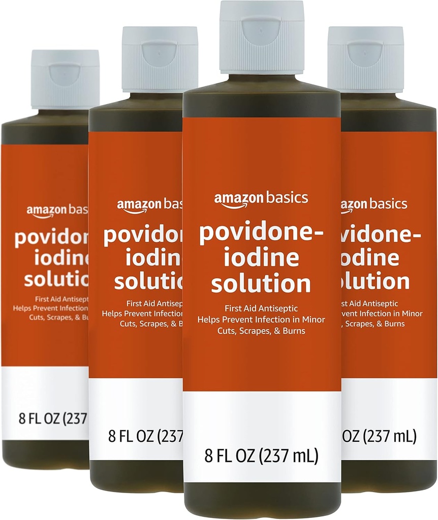 Grundlagen Erste Hilfe Antiseptisch, 10% Povidone-Iodin-Lösung, 8 Fl Oz, Packung von 4