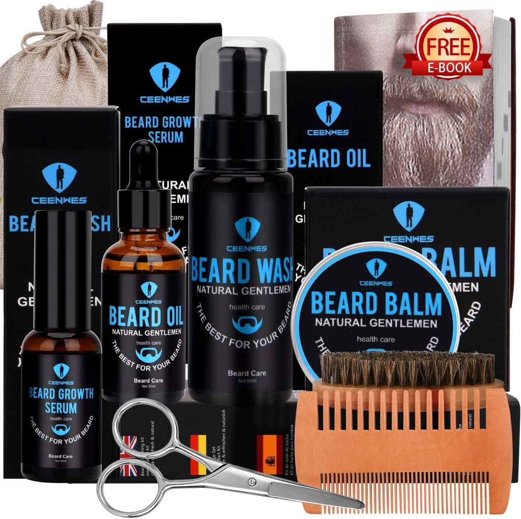 Bart Grooming Kit, Bart Kit mit Bartöl, Bart Growth Serum, Bart Wash, Bart Balm, Bart Brush, Bart Comb, Bart &amp; Schade Scheren Bart Growth Kit Einzigartige Geschenke für Männer