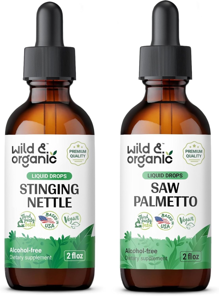 Wild & Organic Sting Nettle Root Tincture 2 fl oz & Saw Palmetto Tincture 2 fl oz
