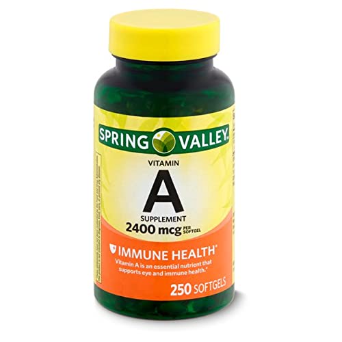 Spring Valley Vitamin A Supplement 2400 mcg- 250 Softgels Pack von 2