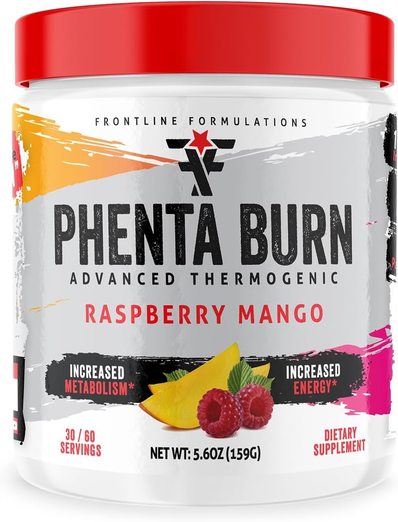 Phenta Burn, Aumento dell'energia e della resistenza, aromi incredibili, Veteren Owned e Operated (60 Serve, Raspberry Mango)