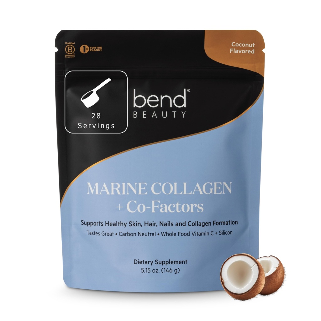Bend Beauty Marine Collagen + Co-Factors | Polvere di collagene aromatizzata al cocco | Integratore di collagene idrolizzato | Peptidi di collagene di pesce + Silicio + Vitamina C | Supporta pelle sana, capelli e unghie