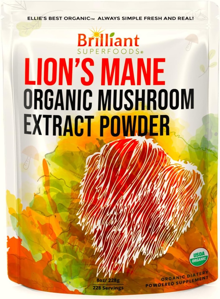 I migliori Lions Mane Mushroom Extract Powder Supplement Organic 228 Servings - Doppio estratto per maggiore potenza - Dissolves in Caffè, tè, succo ecc 8oz
