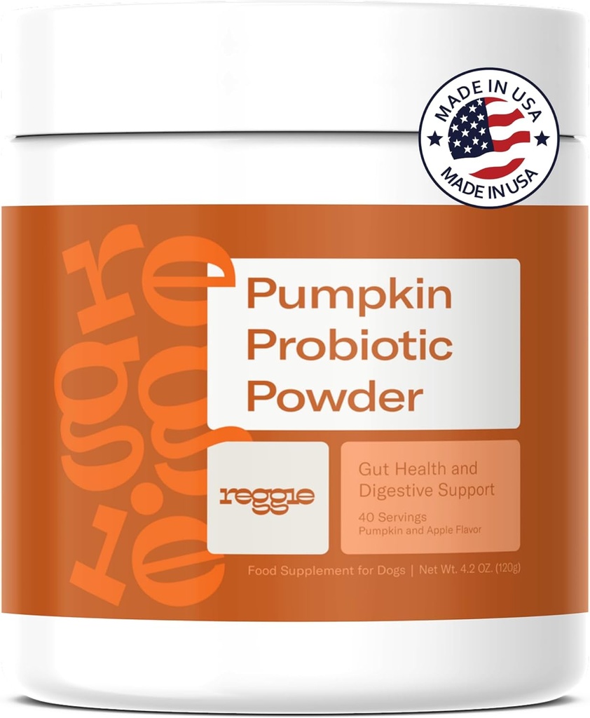 Reggie Kürbis Probiotisches Pulver für Hunde | 7-Strain Probiotics + Kürbis für Gut Gesundheit, Verdauung &amp; Hocker Konsistenz | Natürliche Hunde Verdauungsergänzung | Vet-Approved & Made in USA | 40 Scoops